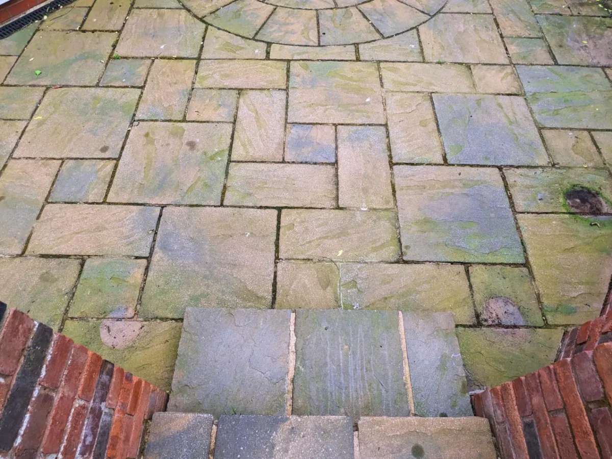 Weathered patio before Restorra cleaning