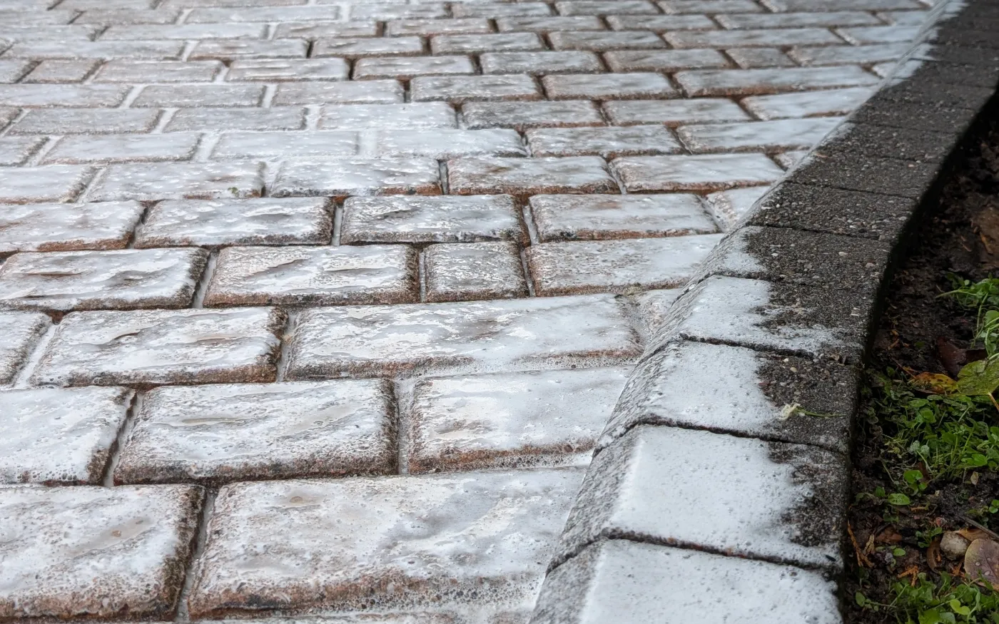Block paving during exterior cleaning treatment